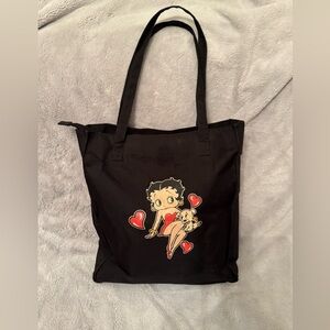Betty‎ Boop and Pudgy Zipper Black Tote Bag by Fleischer Studios